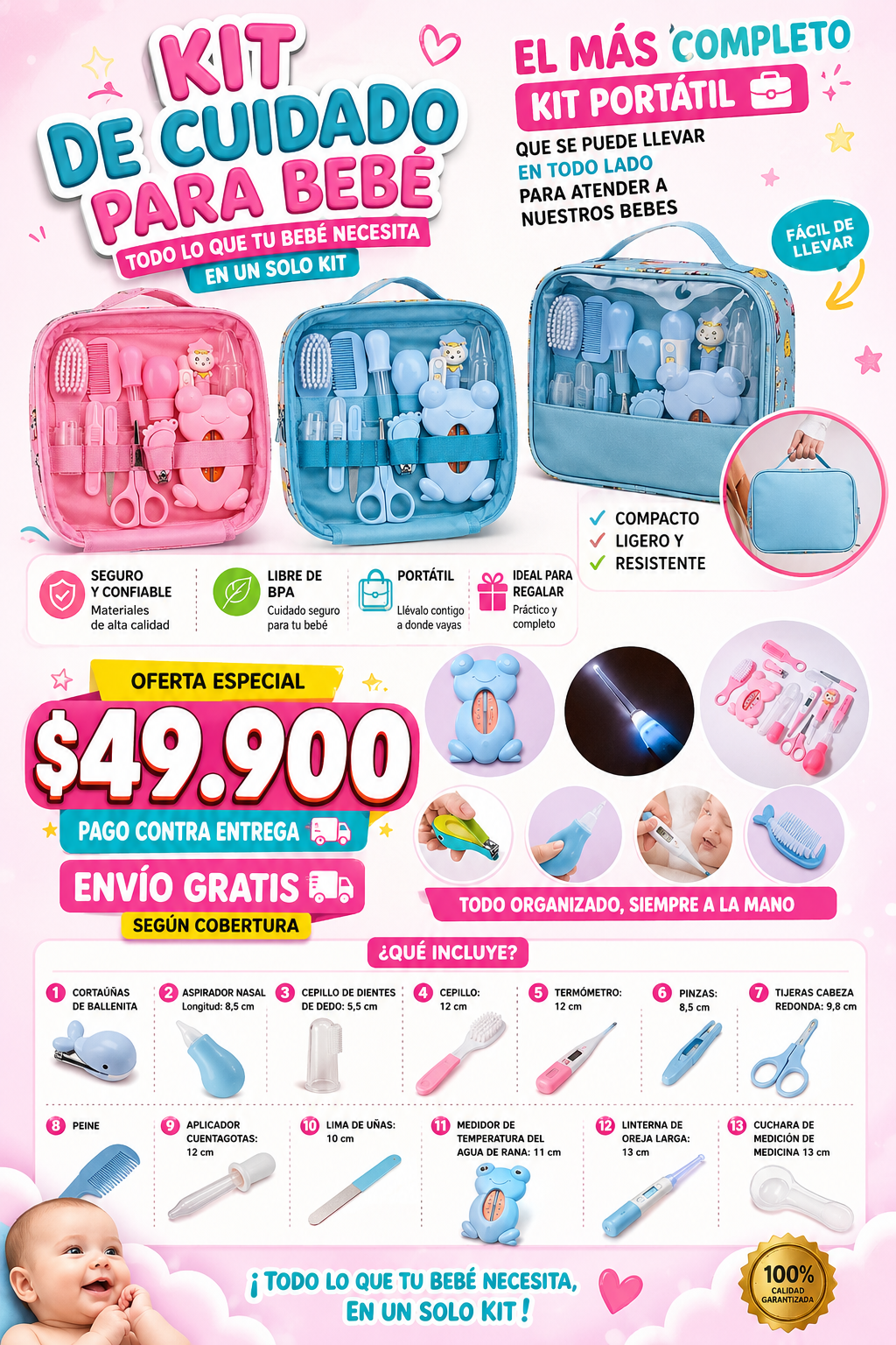 Kit de Cuidado para Bebé 13 en 1 — Set Completo Portátil