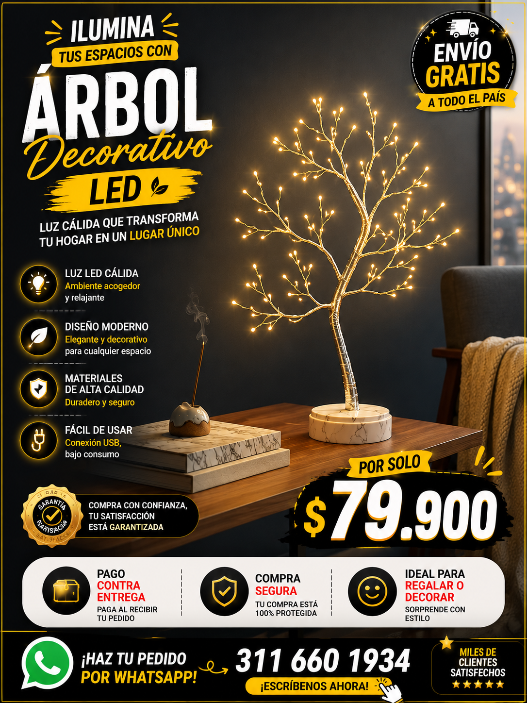 Árbol Decorativo LED — Lámpara Ambiental Luz Cálida