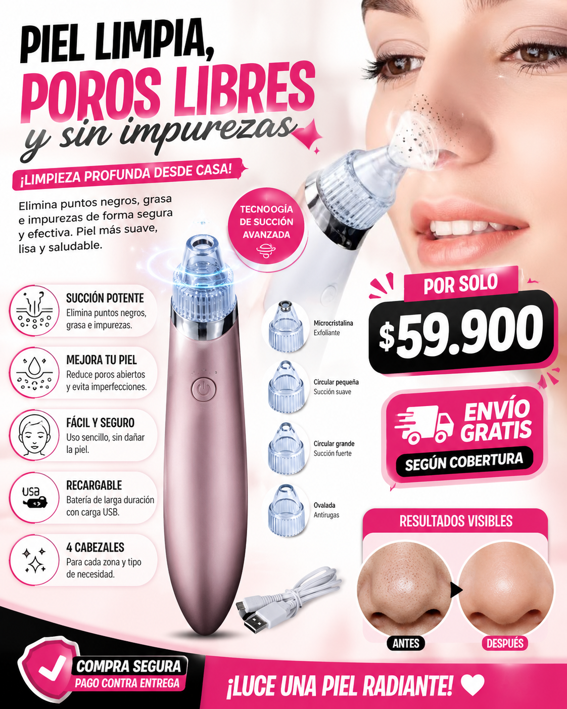 Limpiador de Poros Profesional con Succión USB